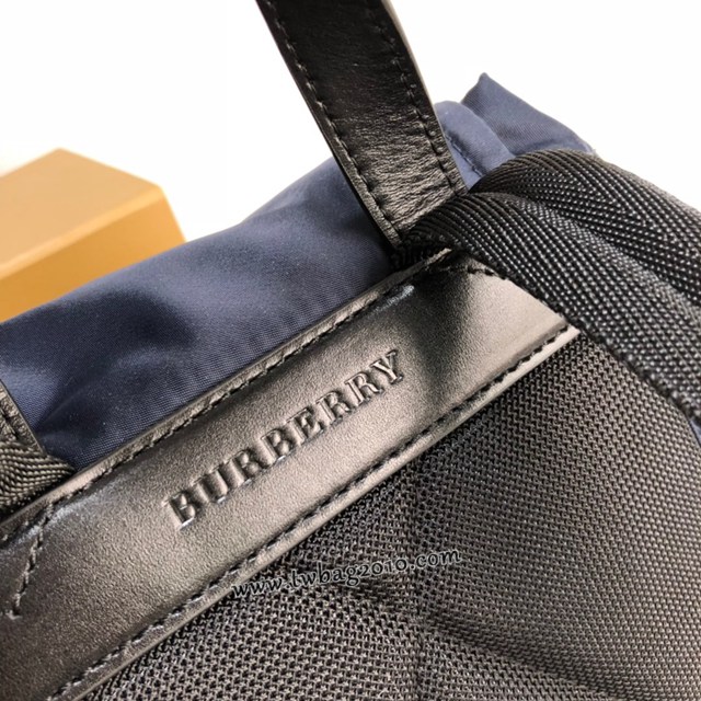 Burberry專門店新款中號牛皮雙肩包邊飾軍旅背包 巴寶莉尼龍布軍風包 yxb1249